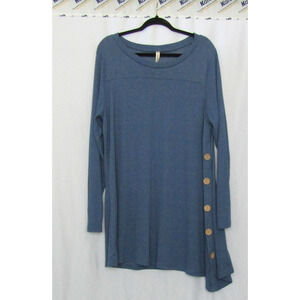 iGENJUN Blue Faux Button Detail Long Sleeve Shirt Dress Women Sz 2XL